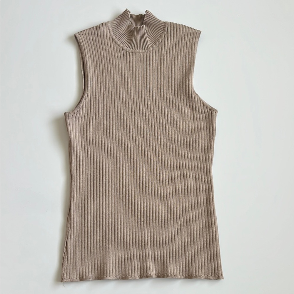Tan Ribbed Tank Top with Sleek Design